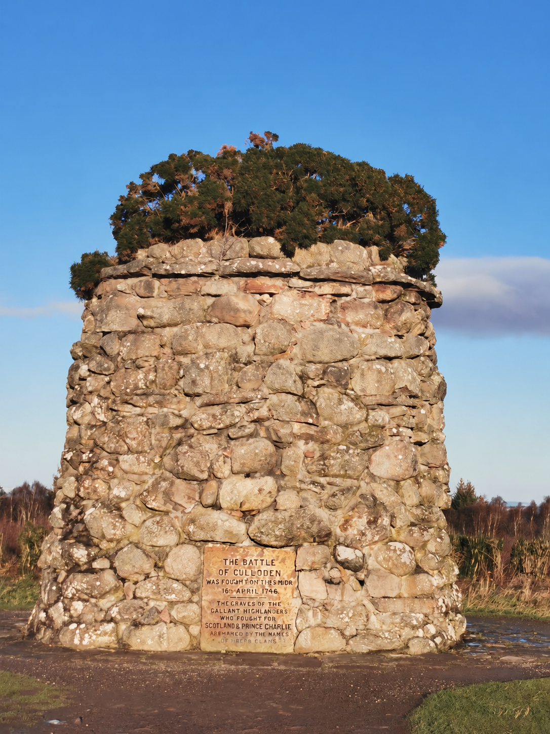 The stone memorial at Culloden Battlefield